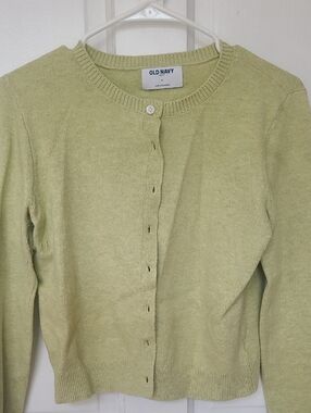 Old Navy Light Lime Crewneck Button Cardigan